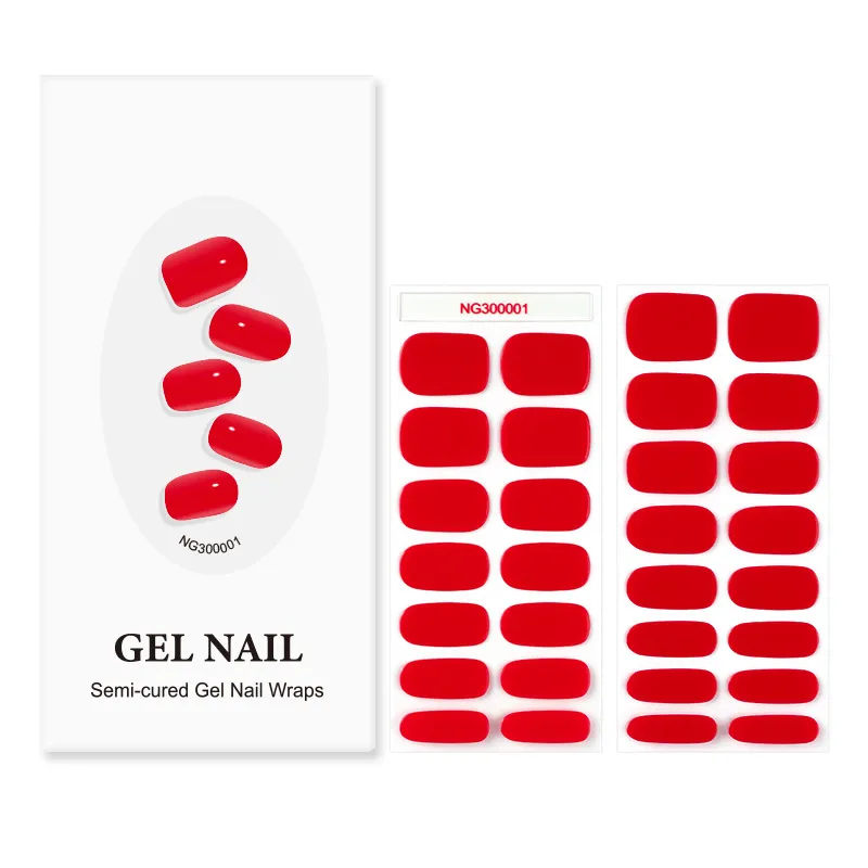Red semi-cured gel nail wraps with NG300001 label
