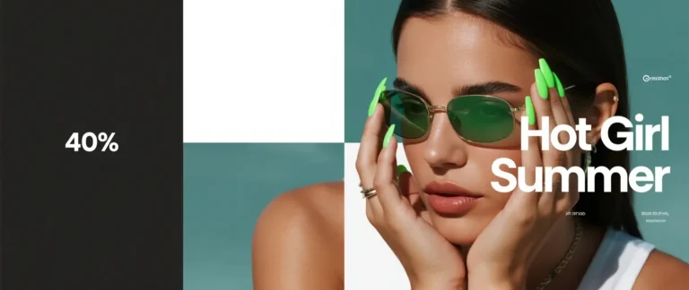 Woman with neon green nails holding sunglasses